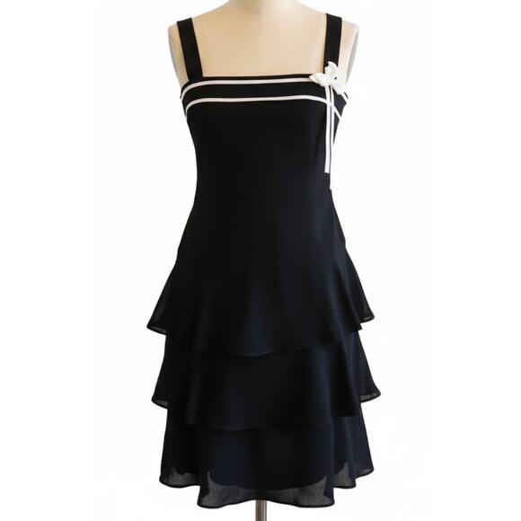 Ann Taylor LOFT Midi Tiered Dress 6 Black Layered Hem Sleeveless Prom HOCO Y2K - Picture 1 of 7